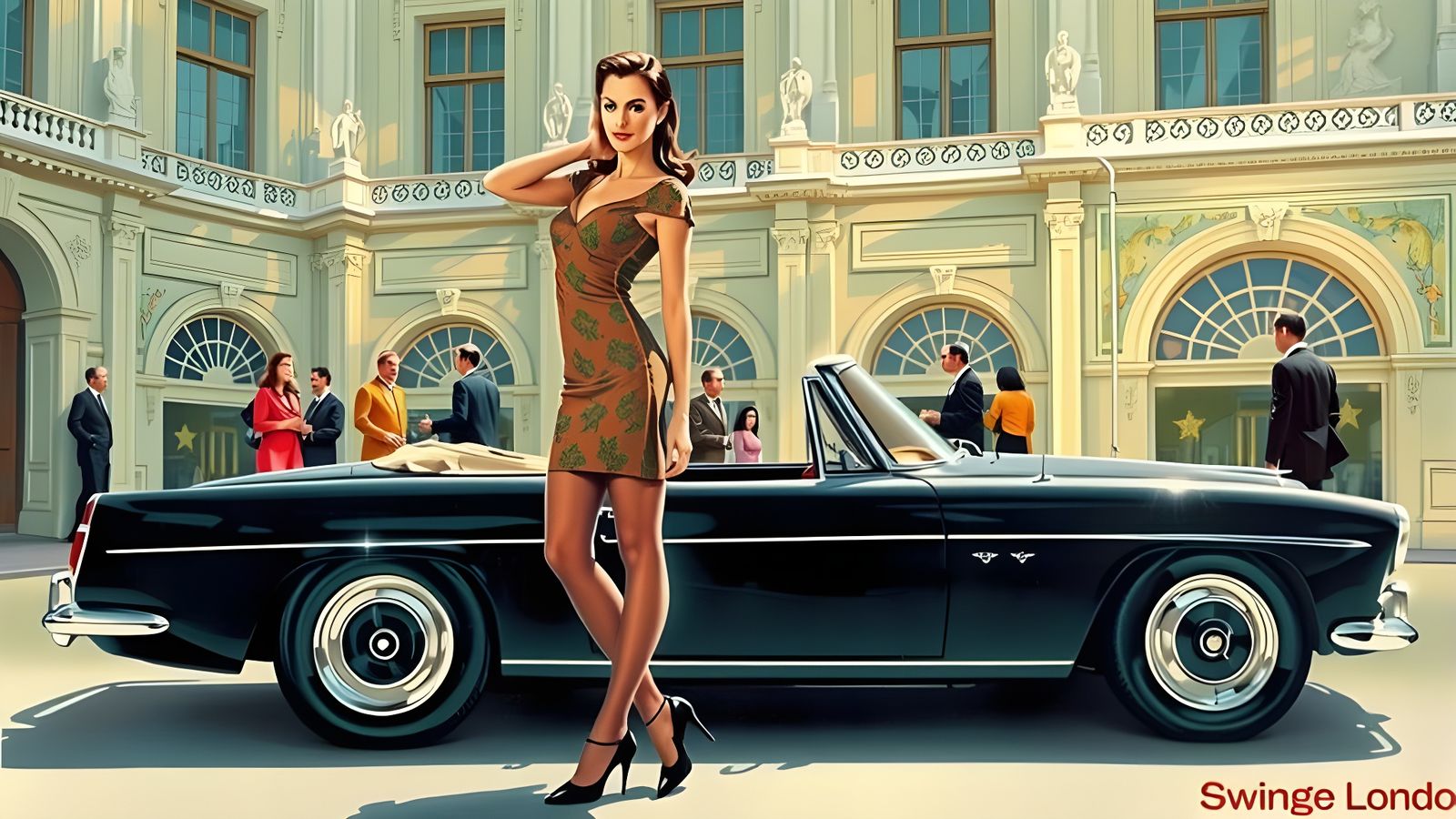 1960s London Fashion Model Posing With Sports Car