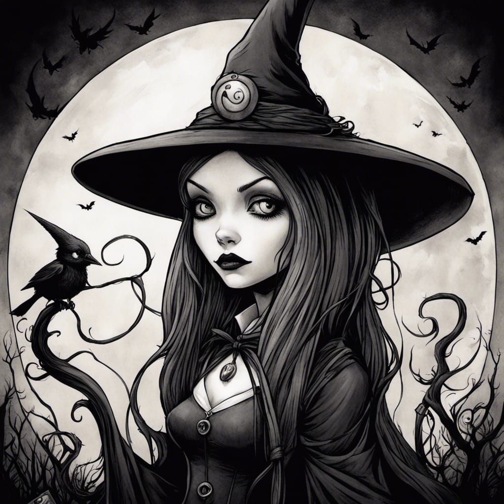 Cute Witch in Gothic Surrealist Style