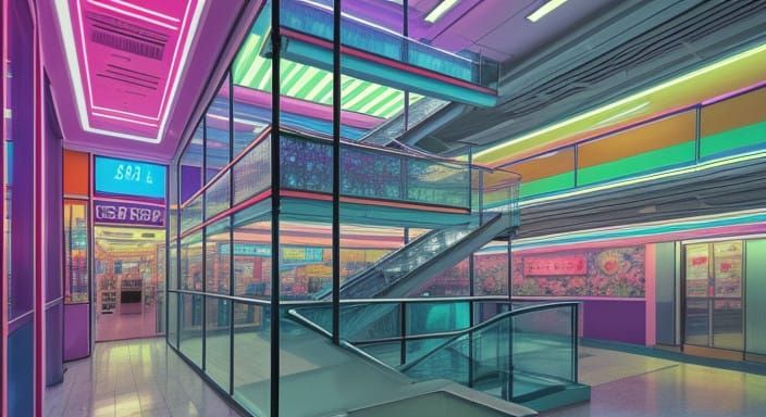 Neon 80s Shopping Mall Dreamscape