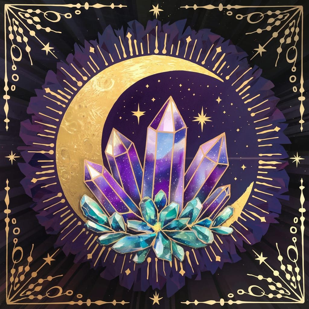 Purple Crystals Under Golden Lunar Light