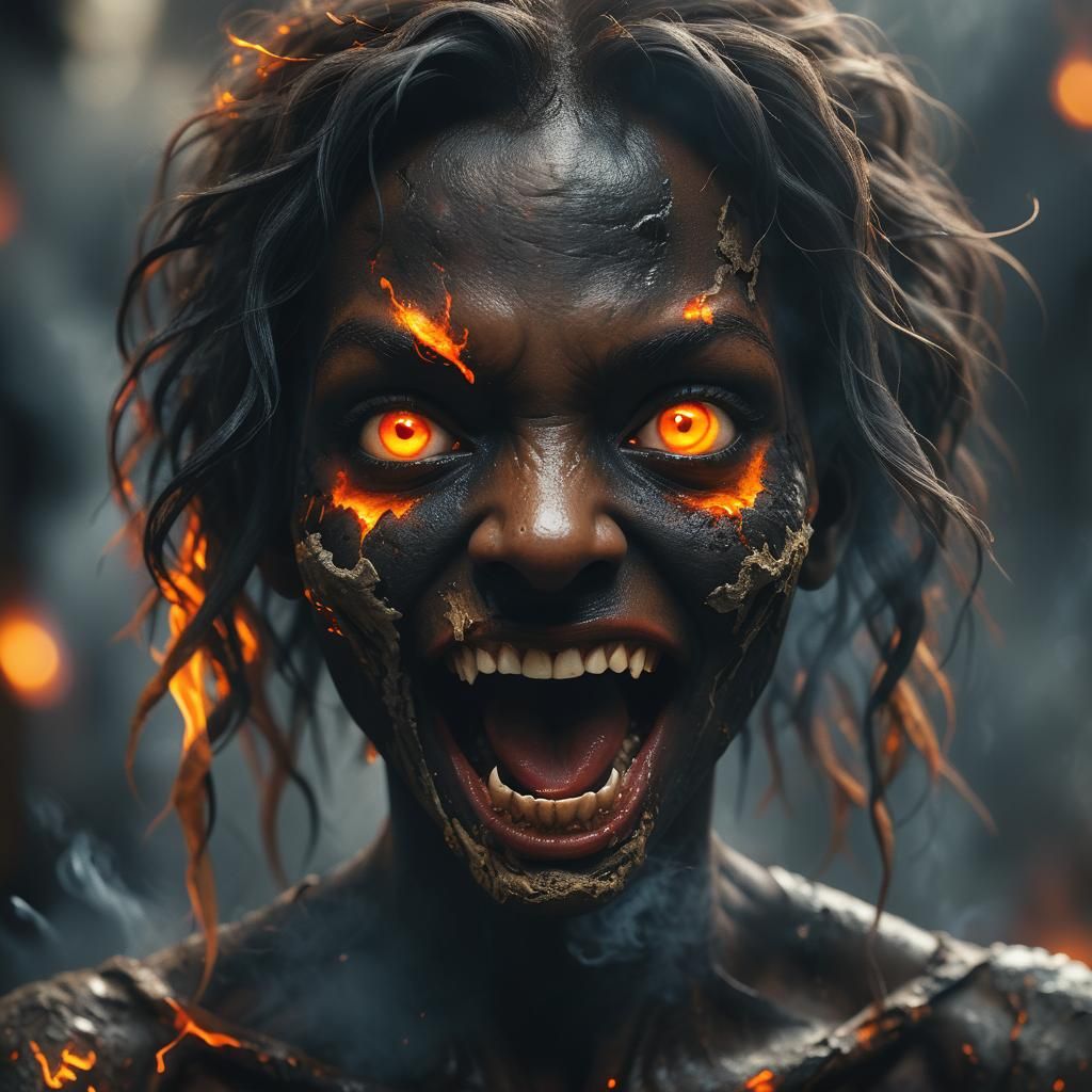 Sinister Woman with Glowing Eyes in 3D Style