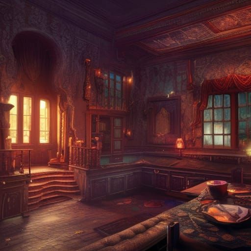 Intricate Cathouse Interior with Dynamic Lighting