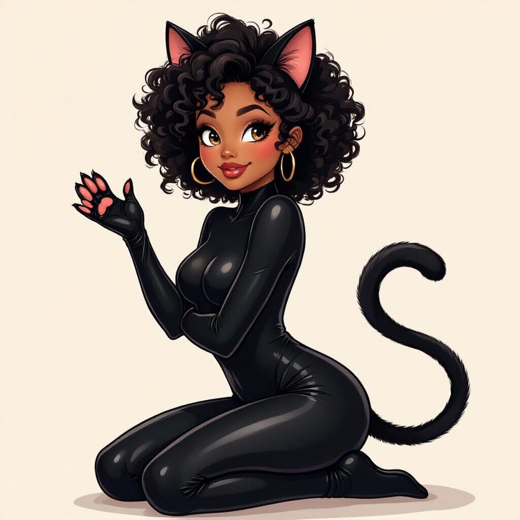 Stylish Black Cat Halloween Anime Illustration