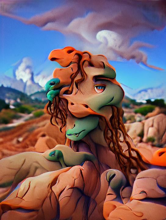 DreamWorks-Style Rock Monster in Volcanic Landscape
