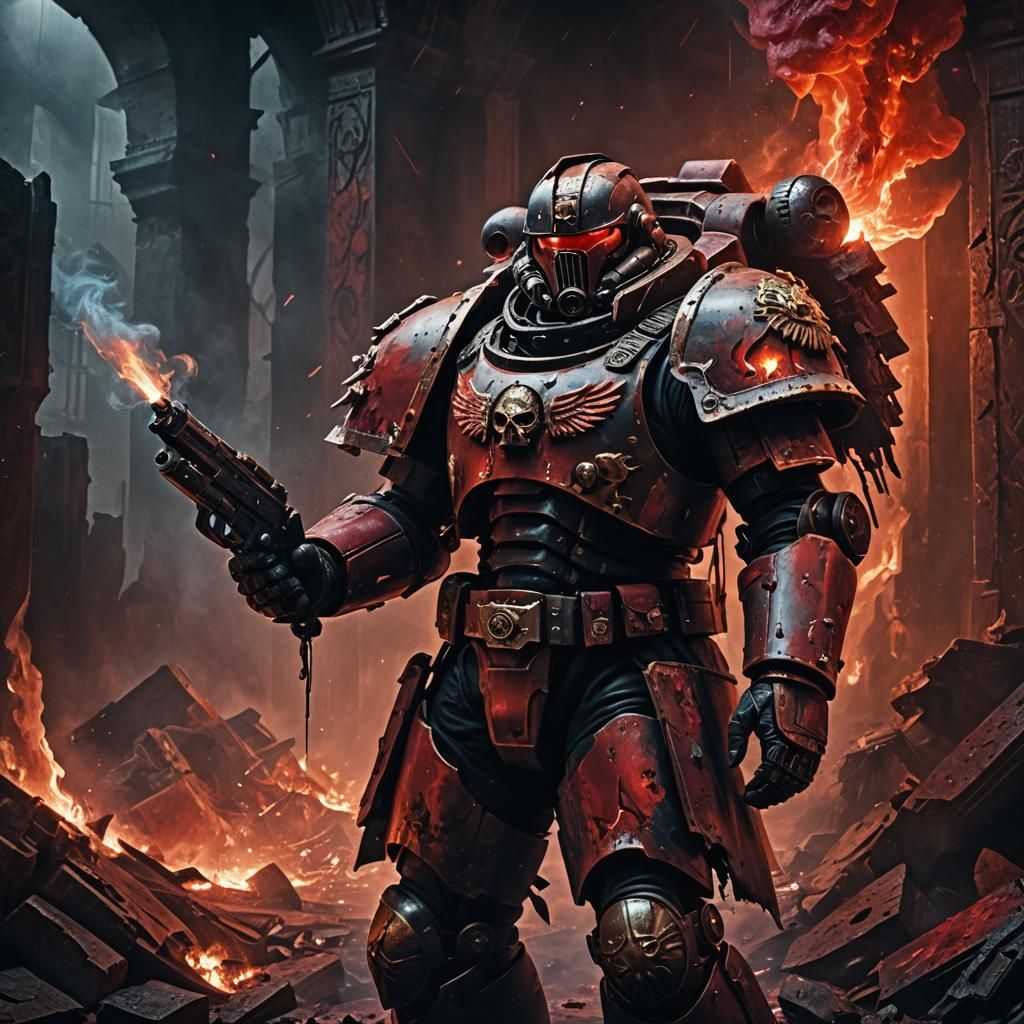 Space Marine Engulfed in Rage: A Baroque Painting