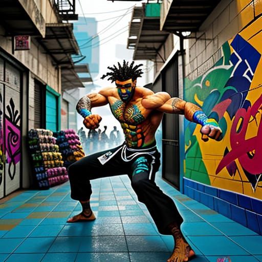 Capoeira Practitioner in Afrofuturist Street Art