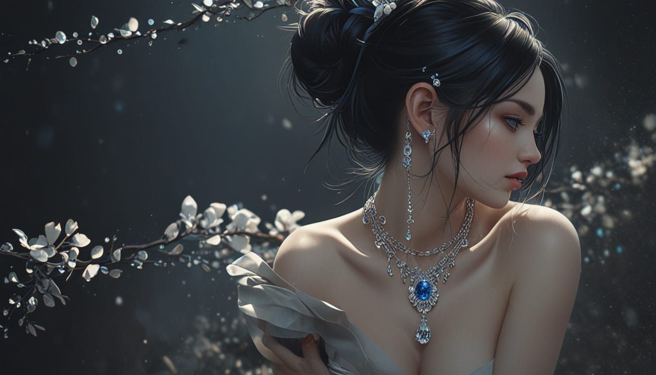 Blue-Eyed Woman with Diamond Jewelry Illustration
