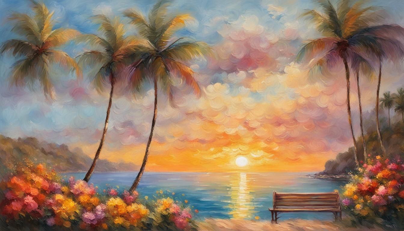 Impressionist Ocean Shore at Sunset