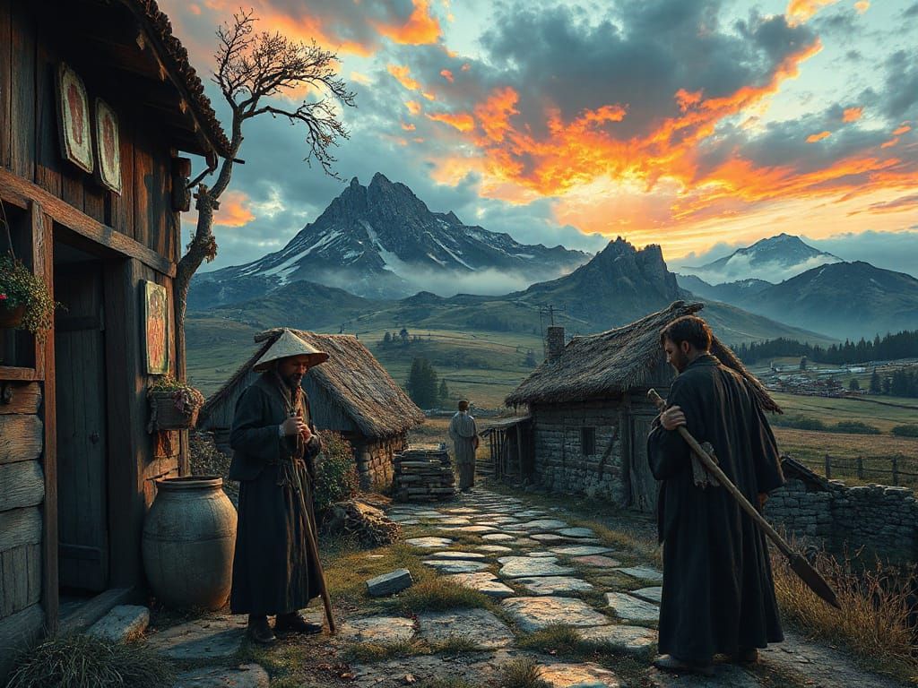 Surreal Medieval Peasants in Vivid Pixel Art