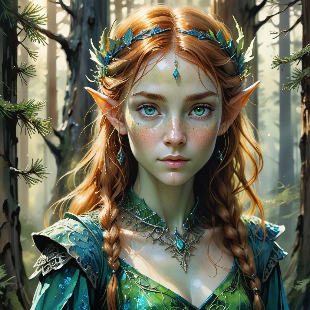 Elven Princess Portrait in Forest, Mystical Realism