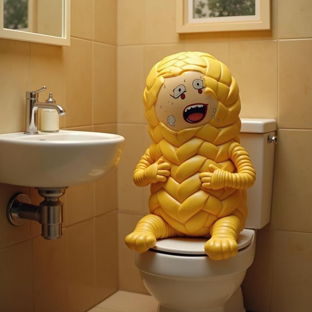 Braided Cheese Indigestion: A Comedic Film Still