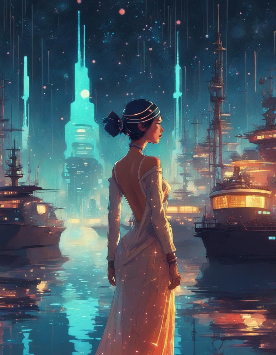 Retro-Futuristic Binary Code Dream Harbor