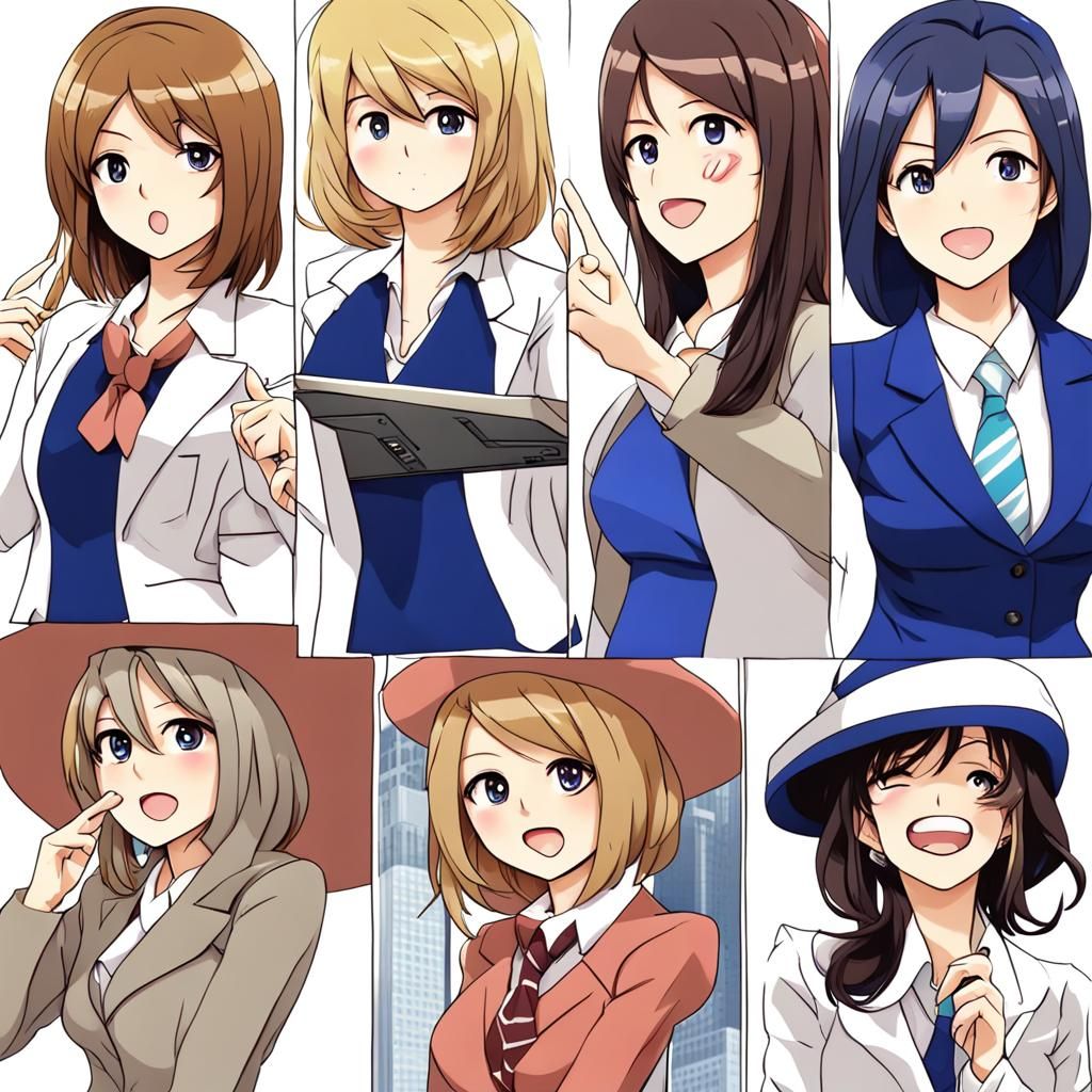 Anime-Style Female News Anchors Illustration
