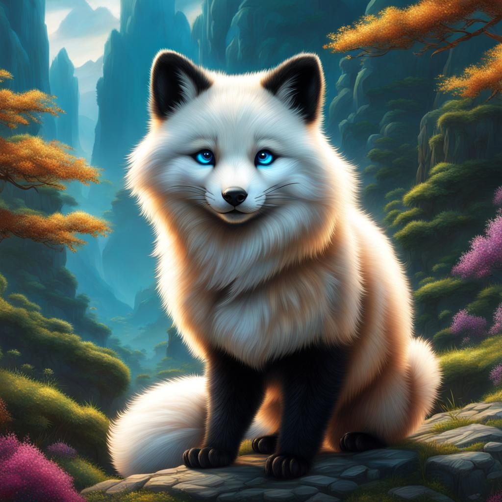 Stunning Panda Fox Hybrid with Blue Eyes