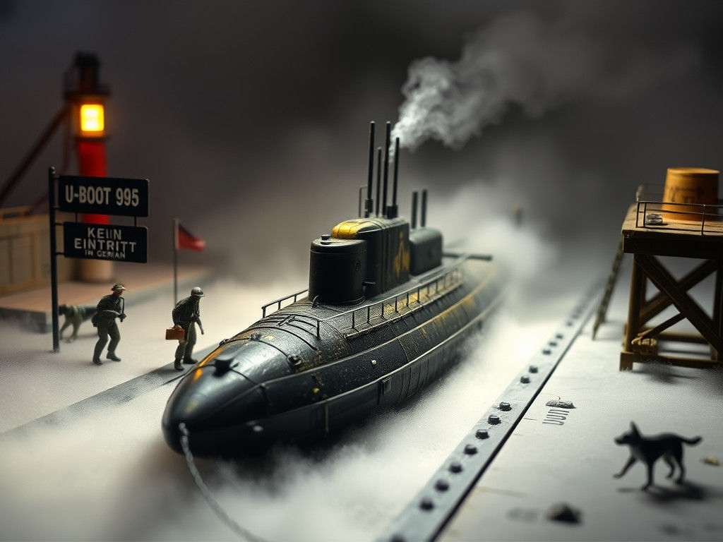 Miniature U-Boat Base Dock in Cinematic Lighting