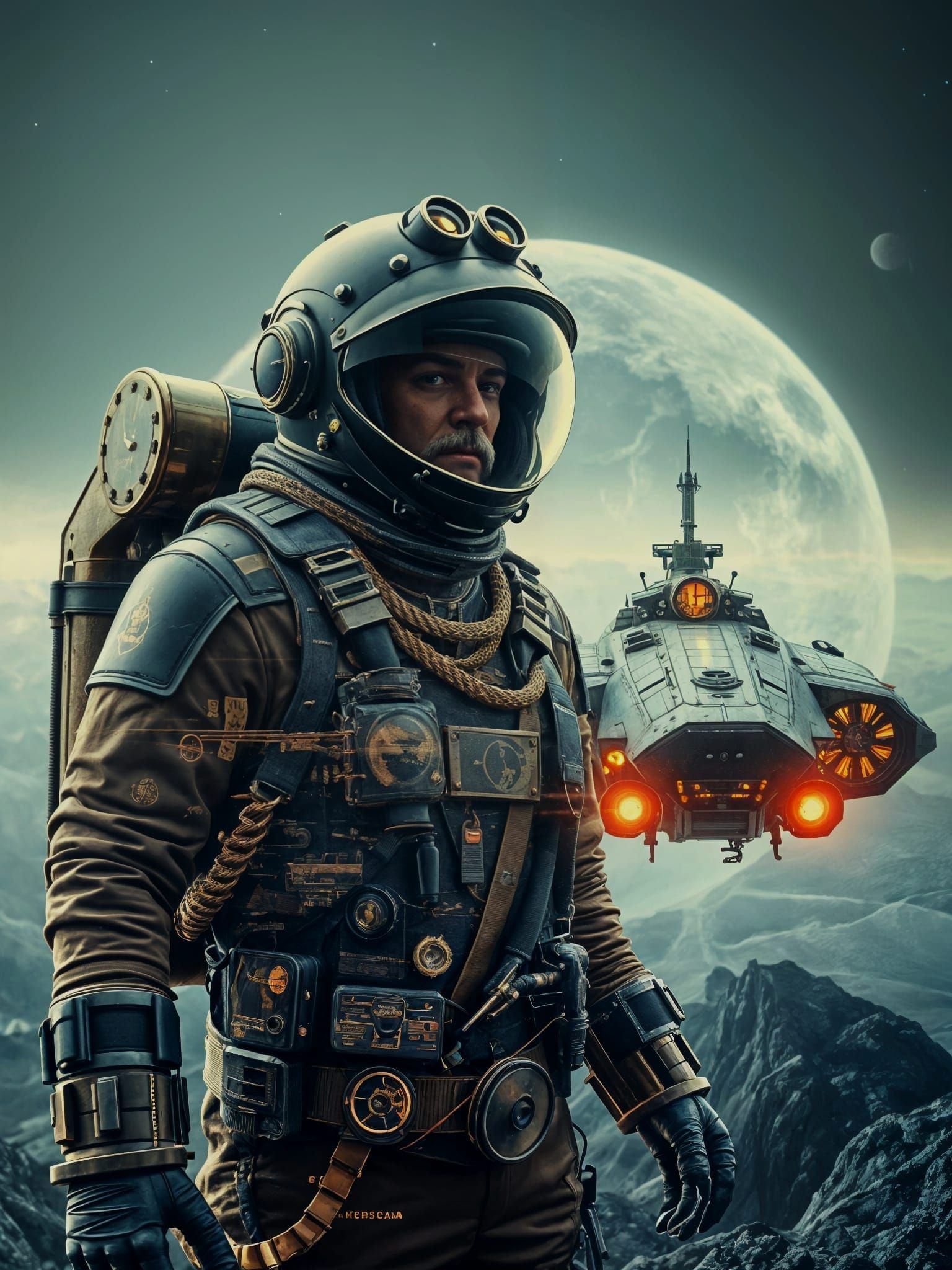 Steampunk Astronaut in Cosmic Odyssey