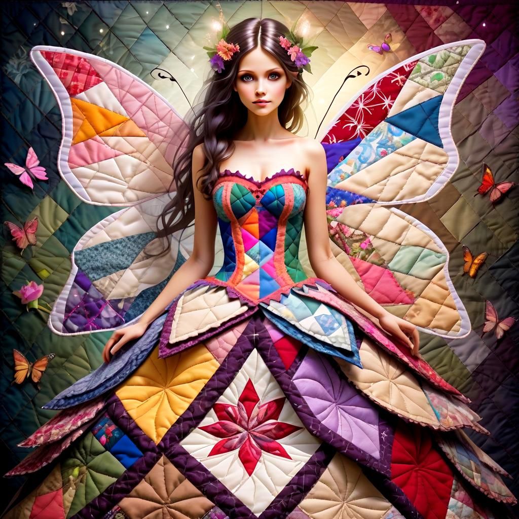 Gorgeous Fairy in Quilted Dress: Fantasy Art