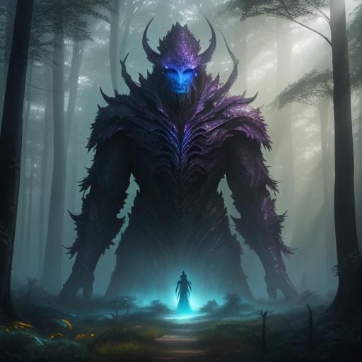 Mystical Humanoid in Forest: Vibrant Fantasy Art