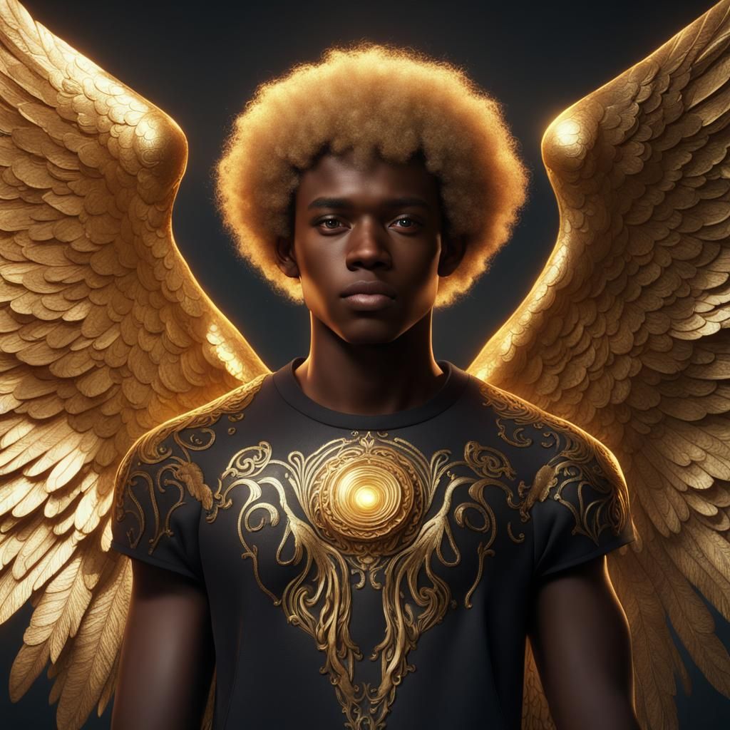 Teenage Angel with Golden Features: Fantasy Art