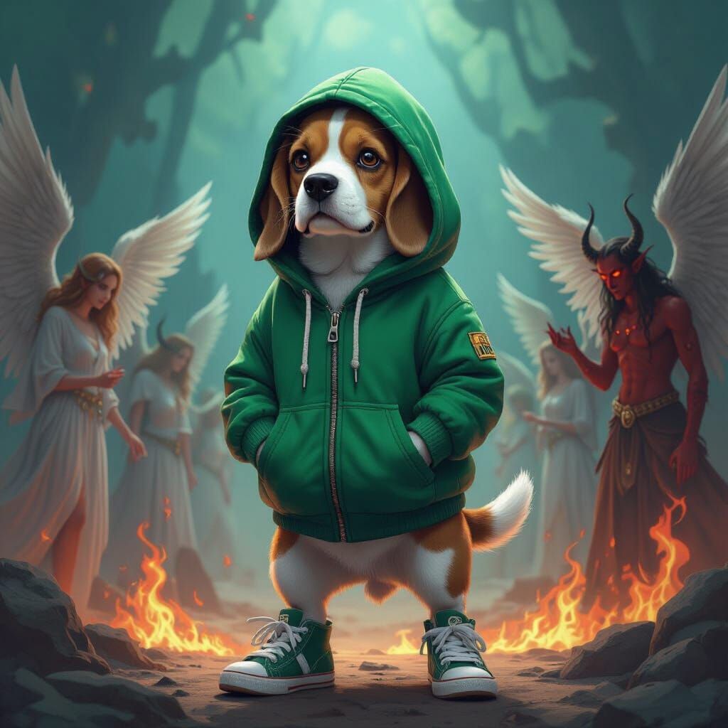 Beagle Commander Leading Angels and Demons, Dark Fantasy