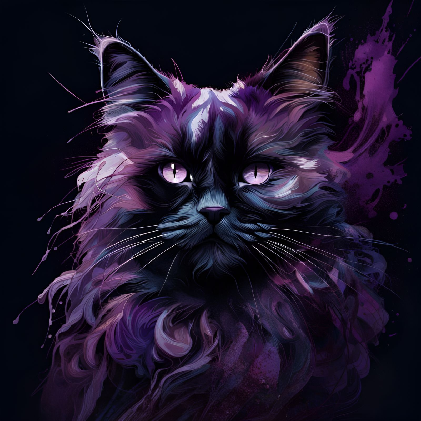 Hyperrealistic Purple Ragdoll Cat in Splash Art Style