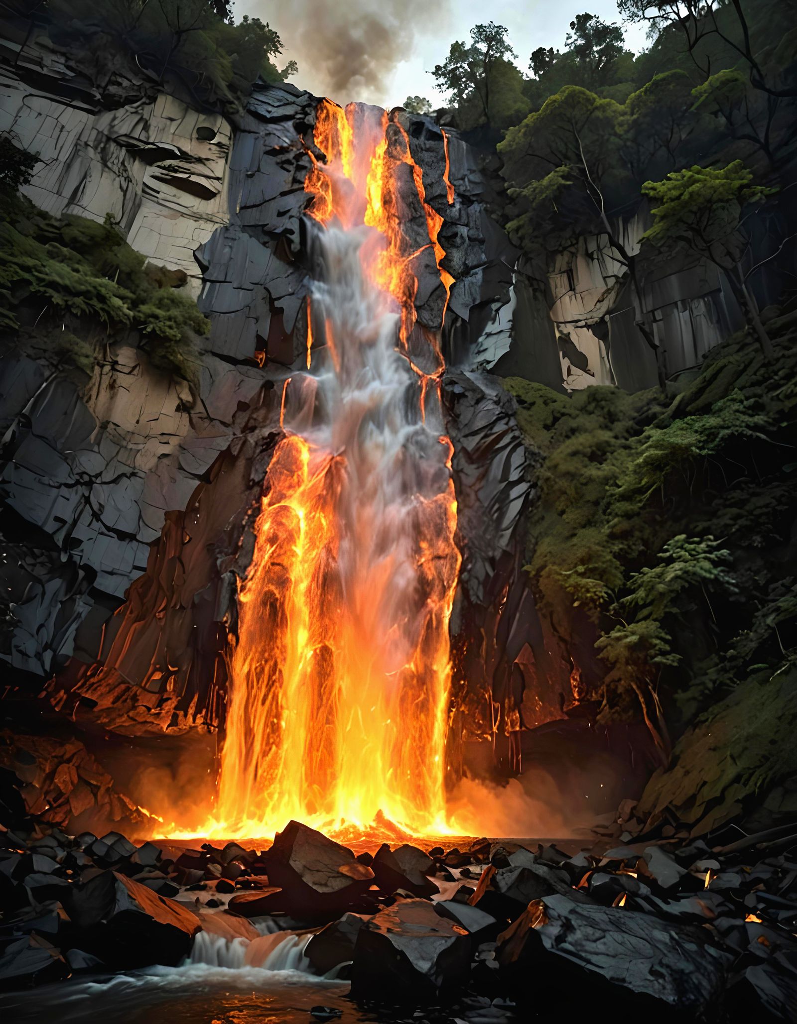 Blazing Waterfall: A Fiery Spectacle in High Definition