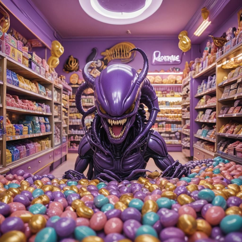 Cute Purple Xenomorph in Candy Art Style