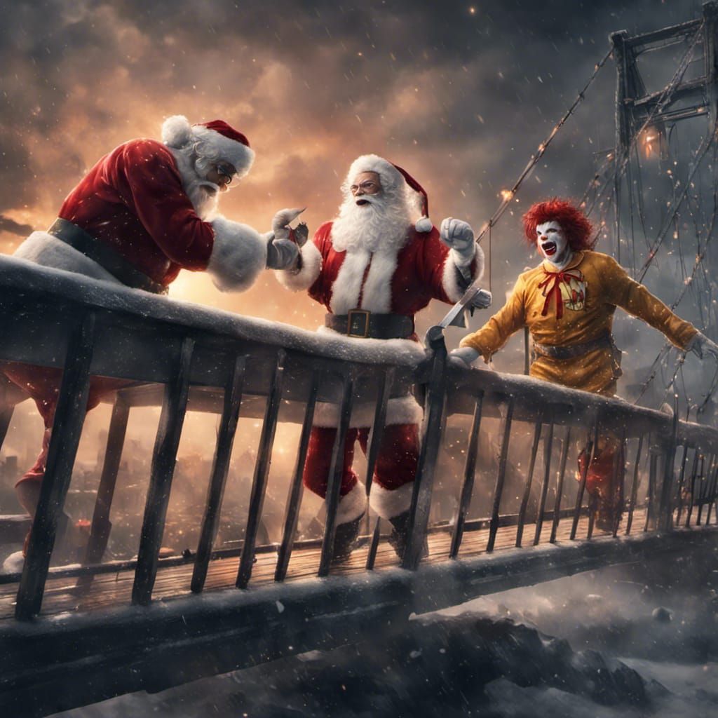 Santa Claus vs Ronald McDonald: Epic Bridge Battle