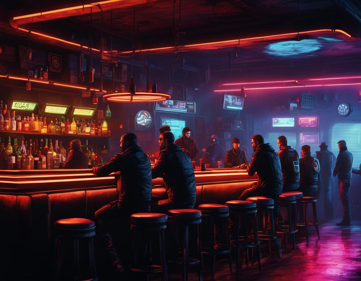 Cyberpunk Biker Bar Interior Digital Illustration