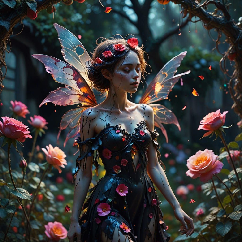 Fractured Rose Fairy in O'Keeffe Style