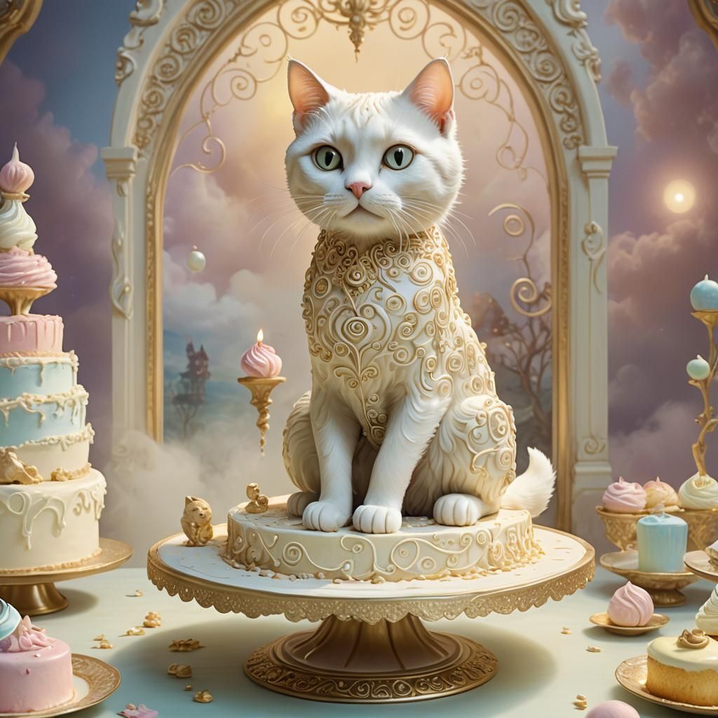White Chocolate Cat in Dreamlike Pop Surrealism