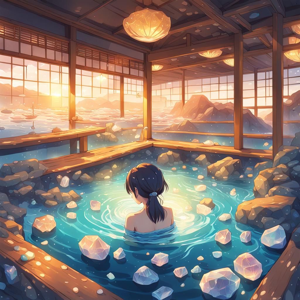 Dreamy Japanese Onsen Oasis in Anime Style