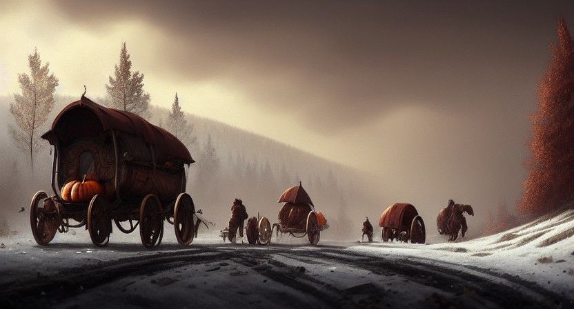 Autumn Carpathian Mountains Caravan in Hyperdetailed Digital...