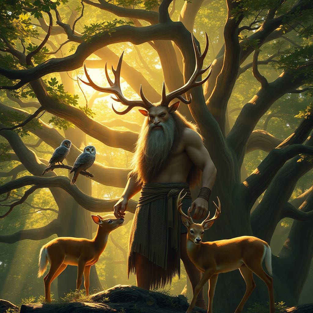 Cernunnos, Horned God in Primeval Oak Grove