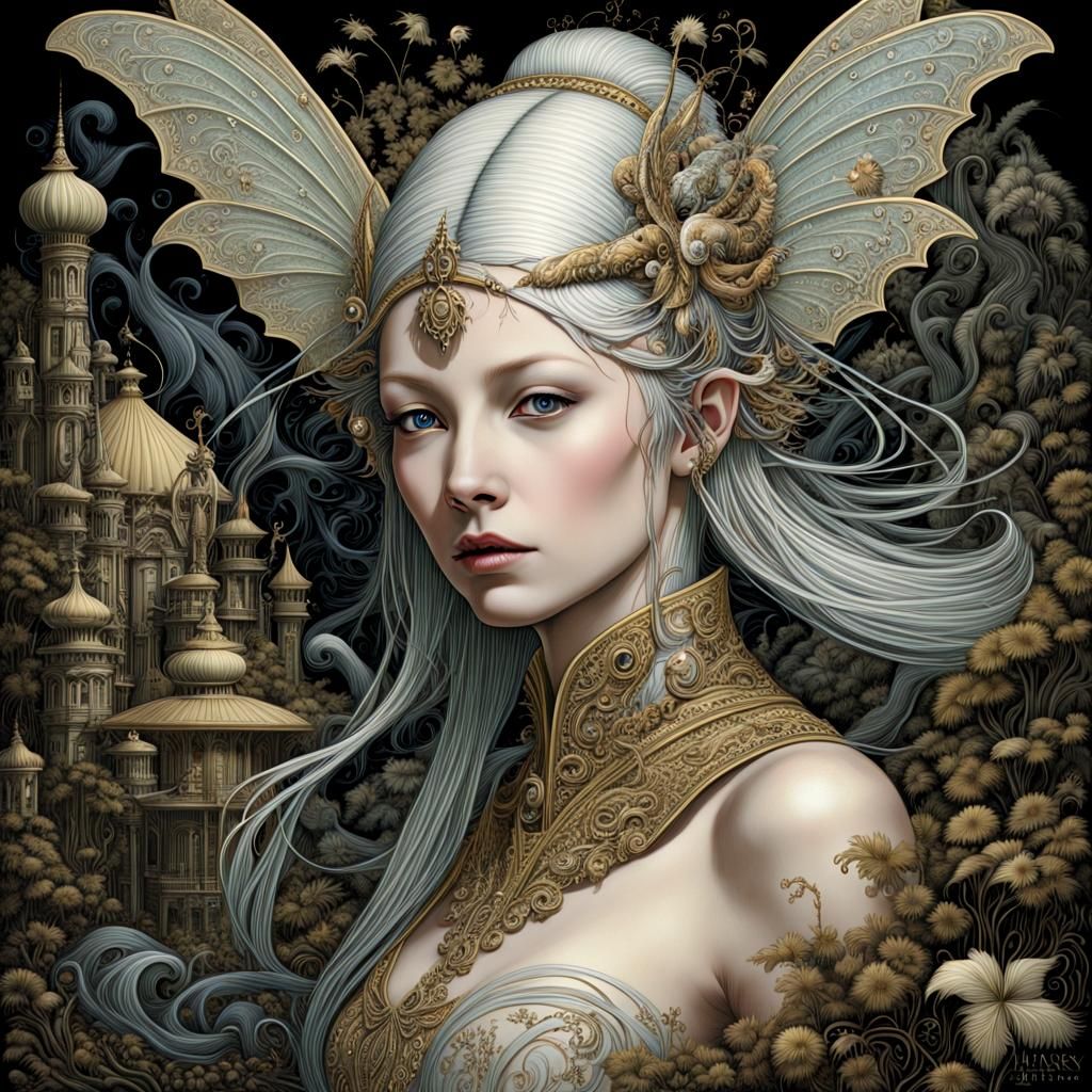 Fairytale Forest City Portrait in Chiaroscuro