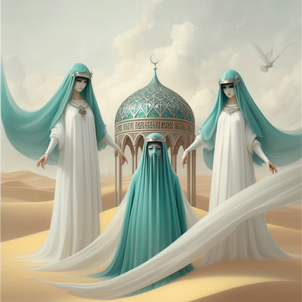 Ethereal Figures in Teal and Silver