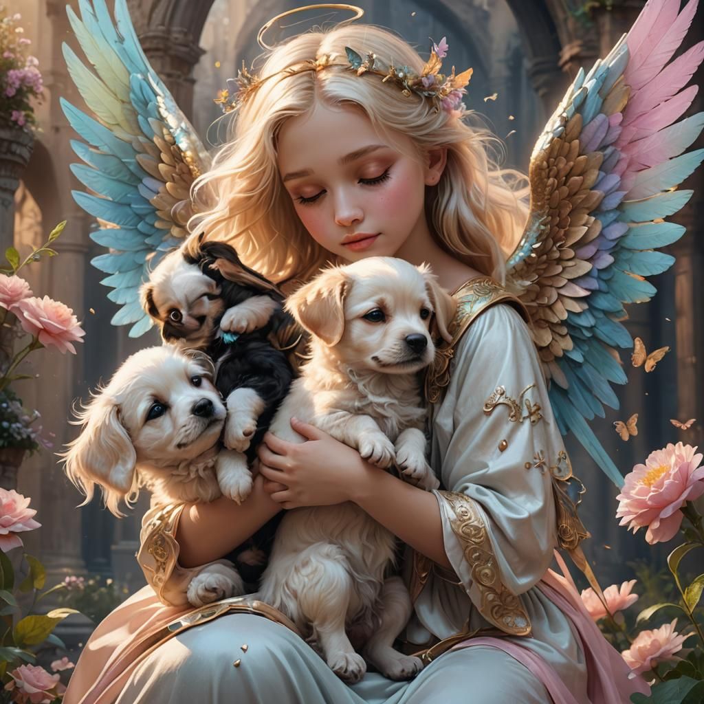 Angel and Puppy Kiss: Detailed Matte Painting