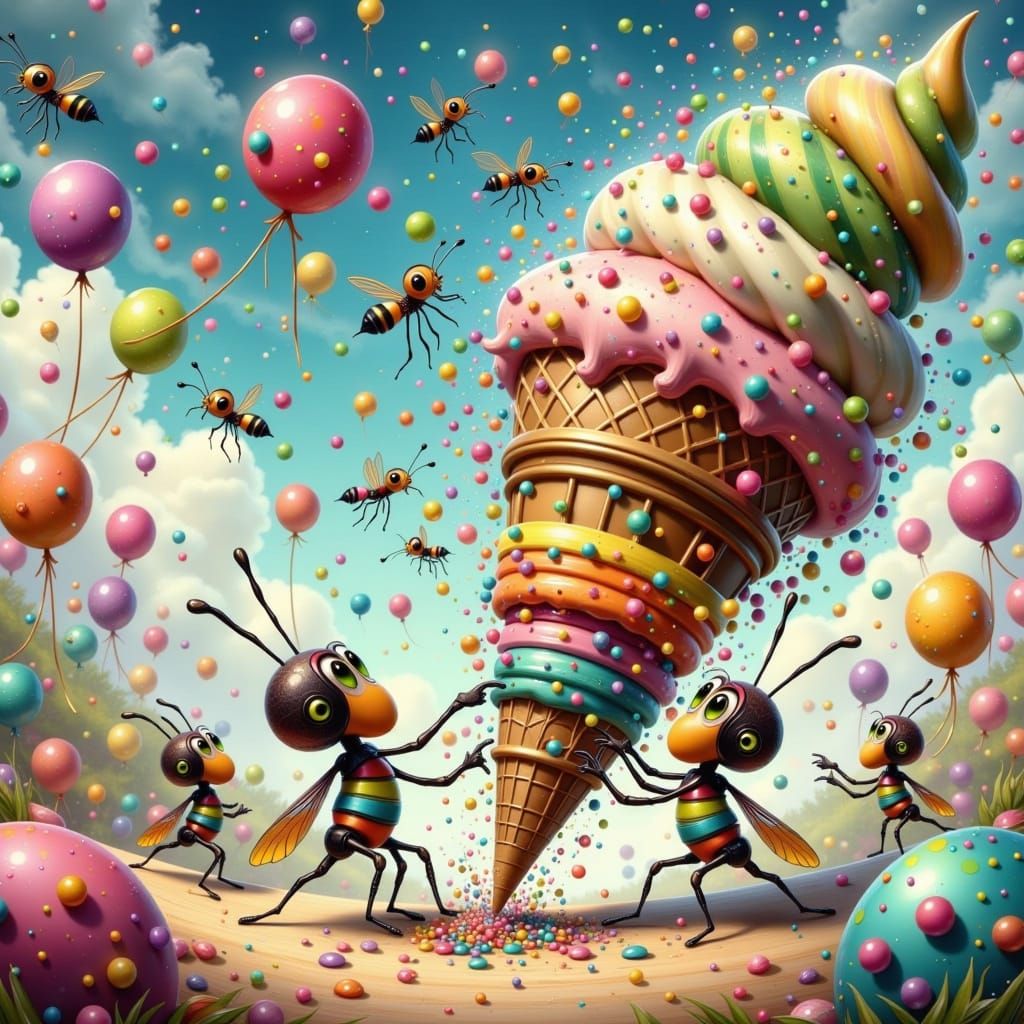 Ants in Carnival Attire Collaborate to Rescue a Dropped Ice ...