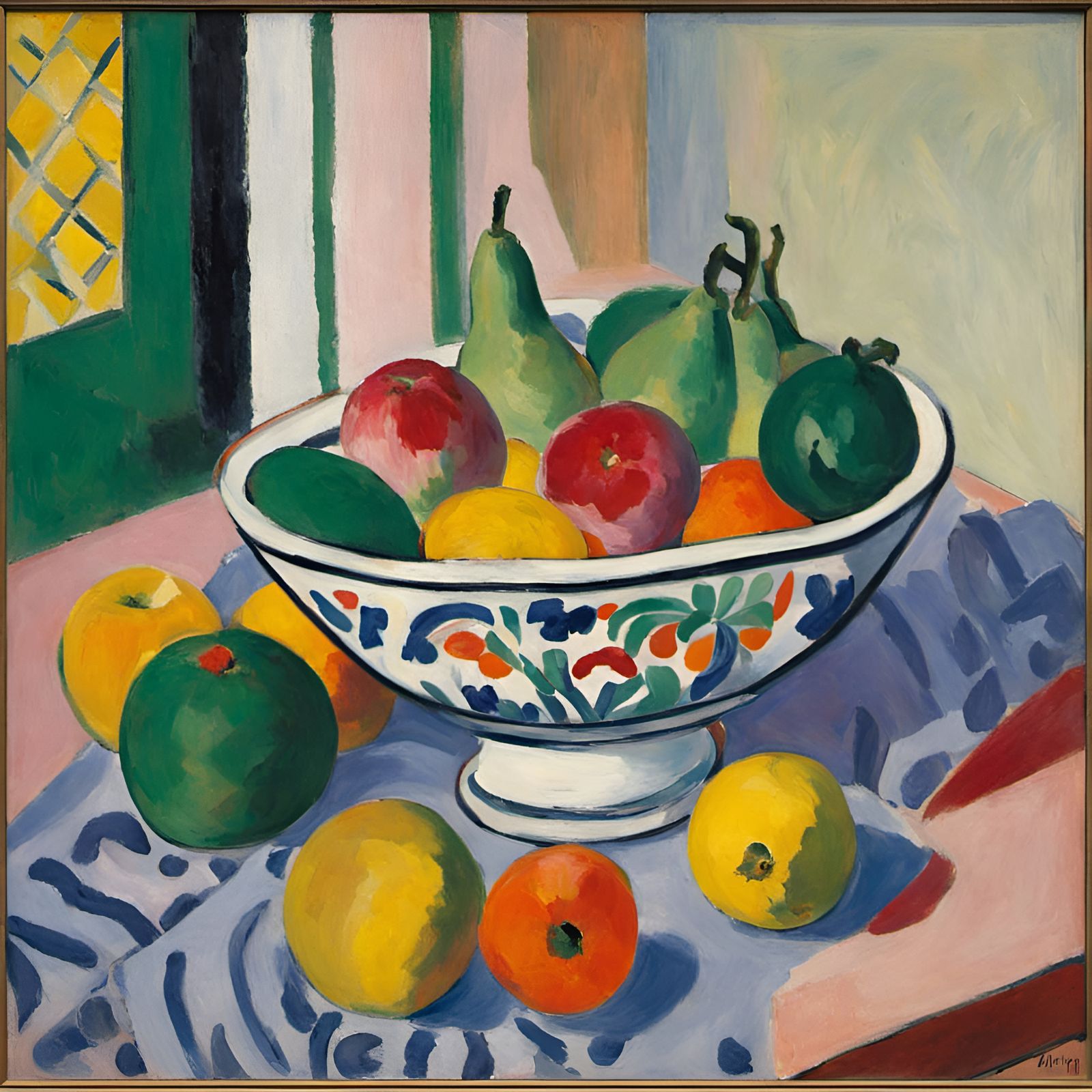 Matisse-Inspired Still Life of Fruit on Table