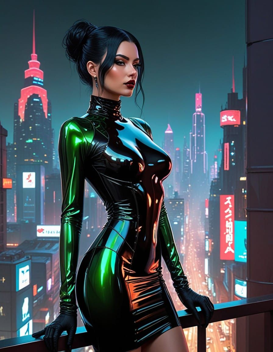Cyberpunk Assassin in Neon-Lit Cityscape
