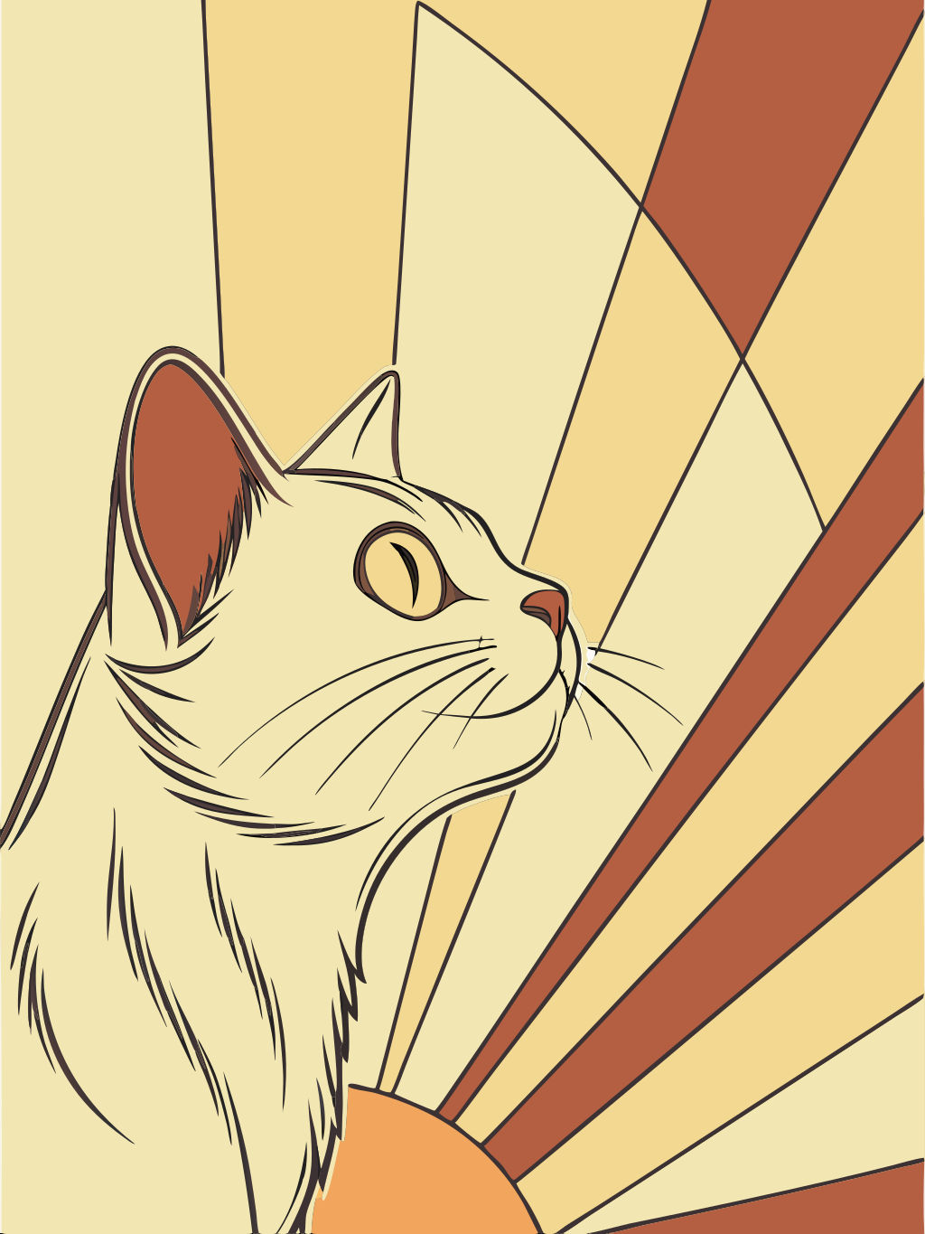 Art Nouveau Cat Print in Sepia Tones