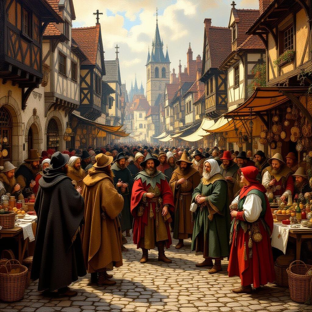 Medieval Marketplace in Flemish Renaissance Style