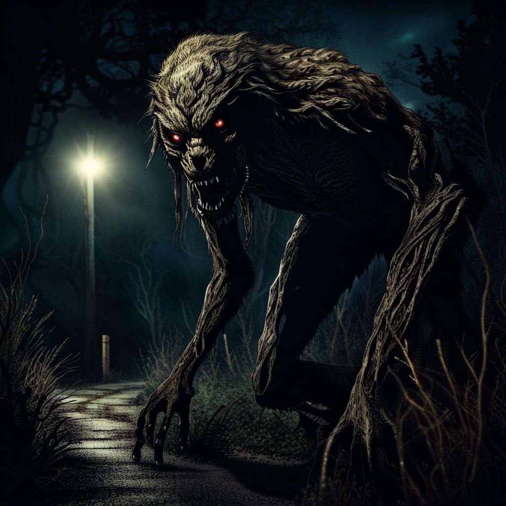 Creepy Skinwalker Lurking at Night: Cinematic 3D Render