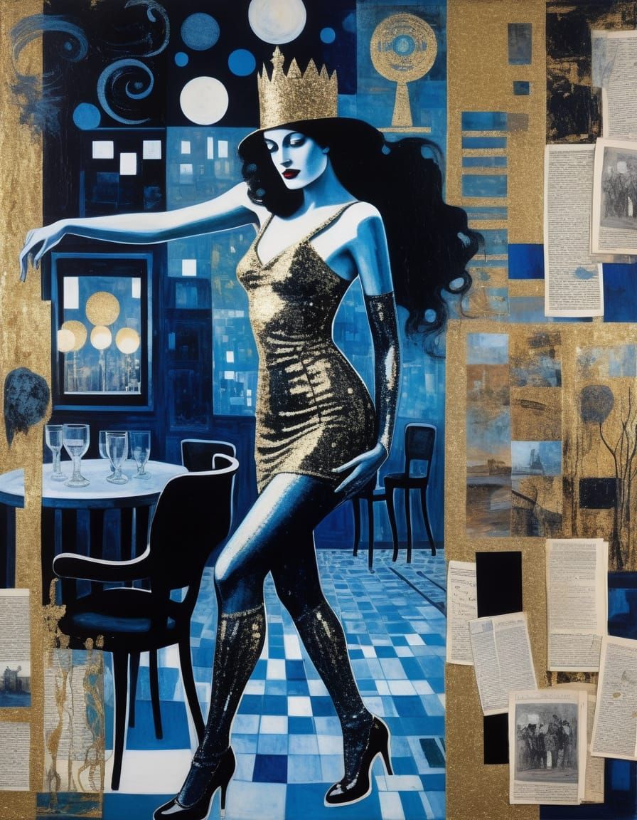 Glamorous Showgirl in Gemstone Nightclub Collage