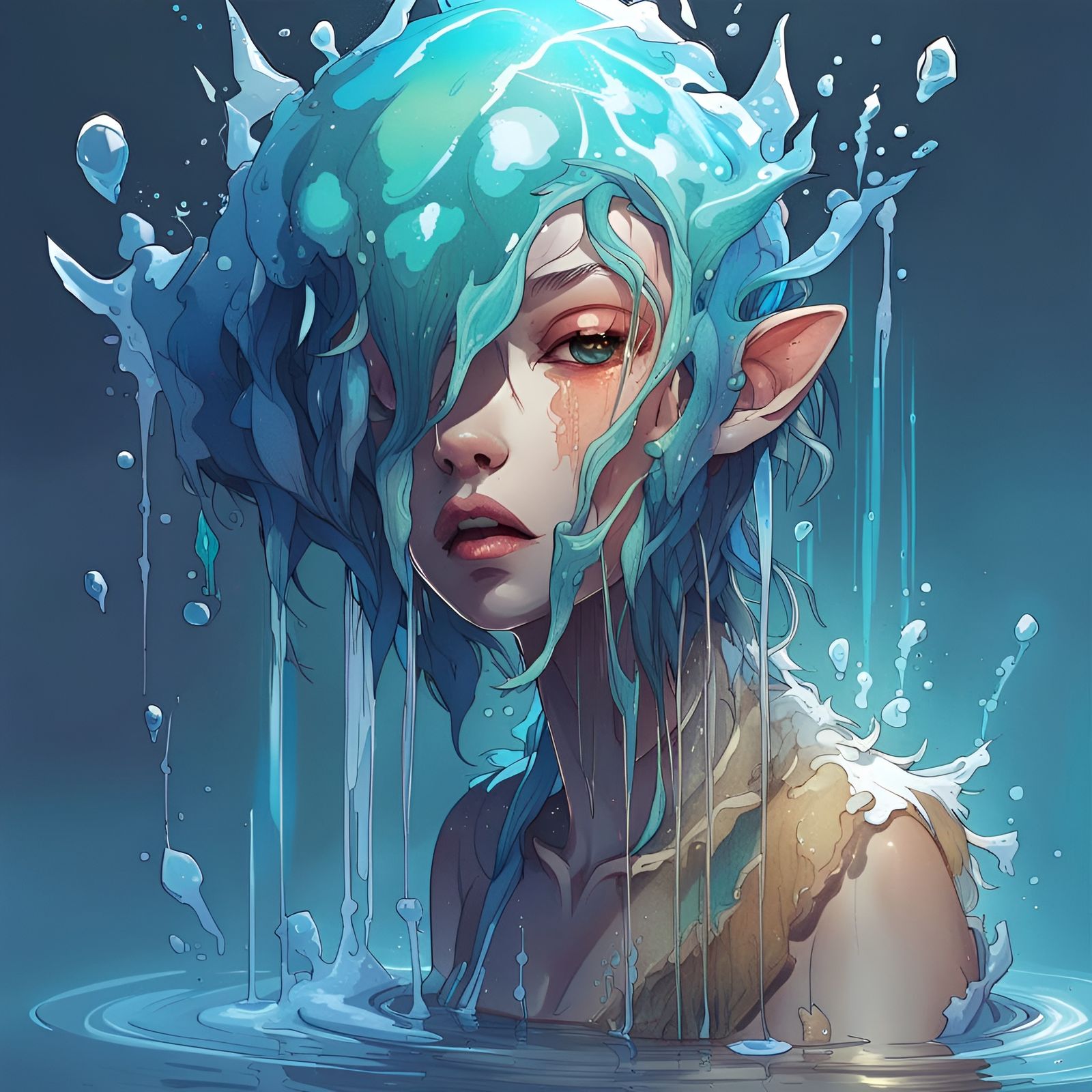 Intricate Water Elemental in Manga Style