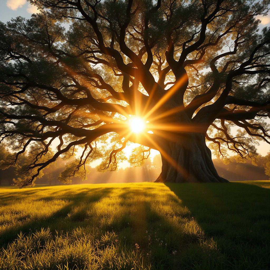 Majestic Tree at Sunrise: Fantasy Concept Art