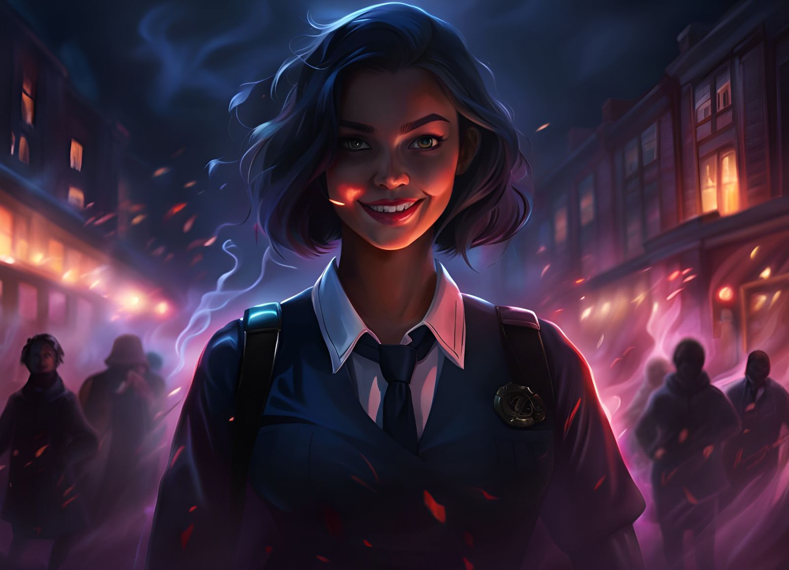 Smiling Girl in School Uniform as Digital Painting