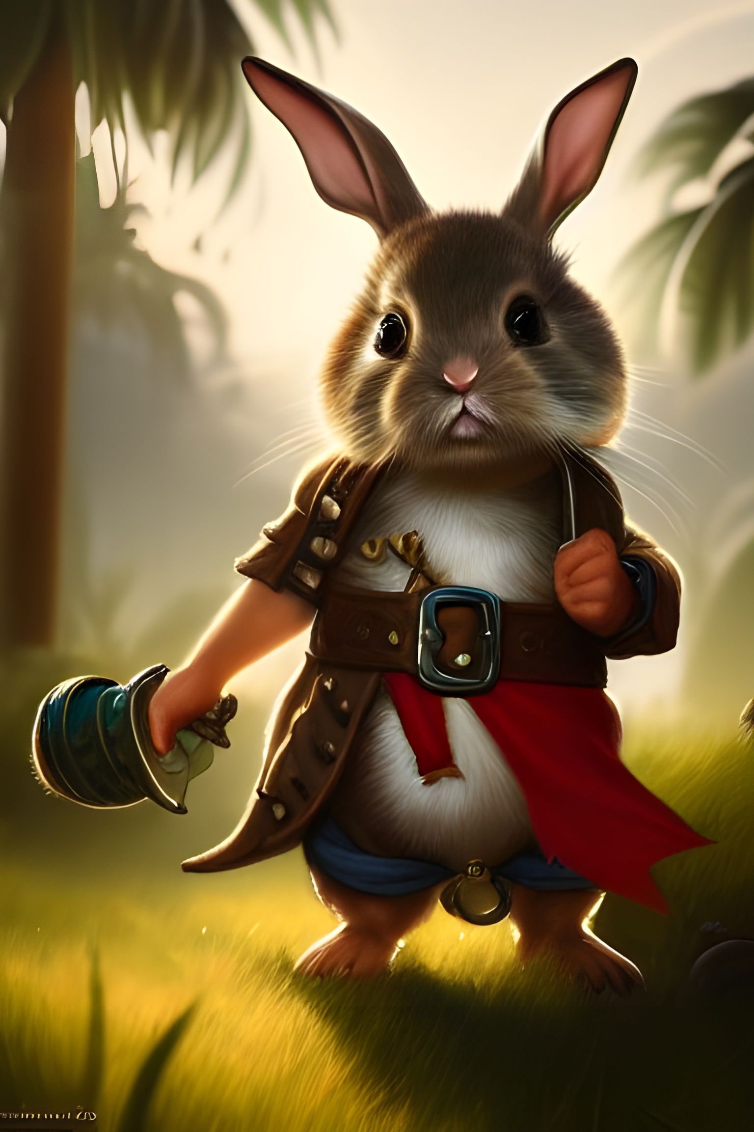 Cute Bunny Pirate in Hyperrealistic Style