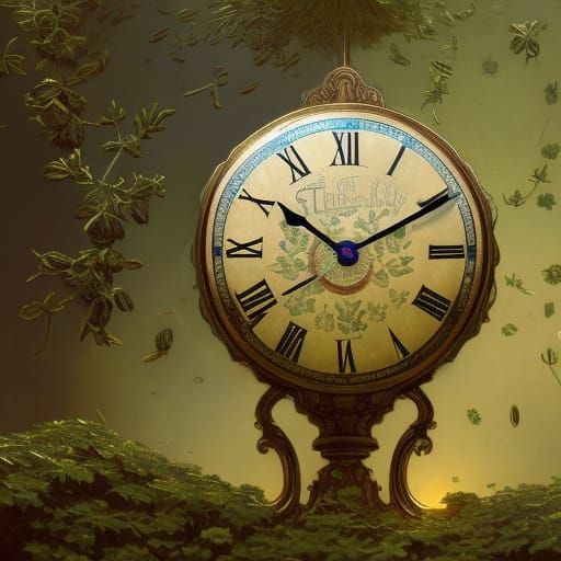 Thyme Decorated Clock in Digital Art Style