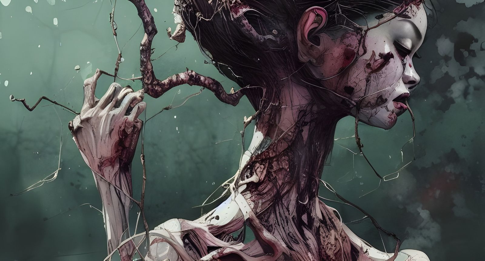 Girl Turns Into Tree: Digital Art